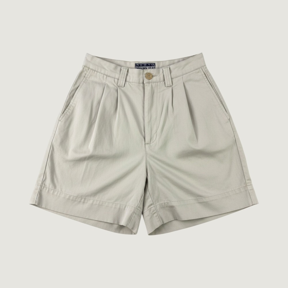 Vintage Pleated Shorts Womens 1/2 Tan Khaki Pleated Cotton Chino High Rise 90s